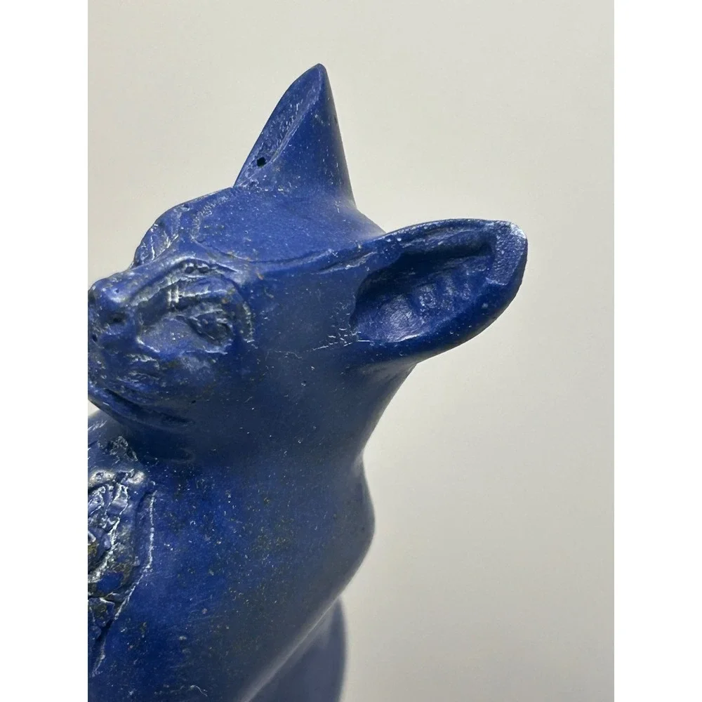 Vintage Egyptian Bastet Cat on Scarab Figurine Blue Lapis‎ Style Decor Large